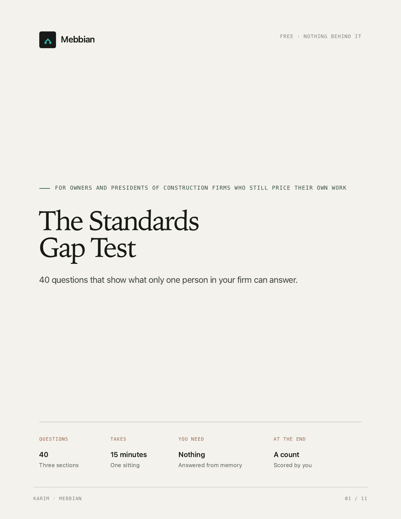 Cover of the Standards Gap Test, an 11 page PDF